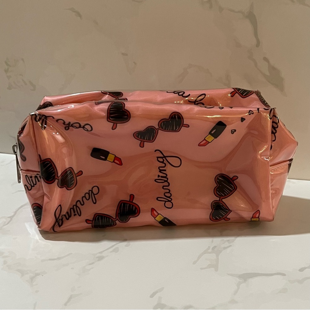 Pink Cosmetic Bag with Sunglasses and Lipstick Ooh La La Darling Print